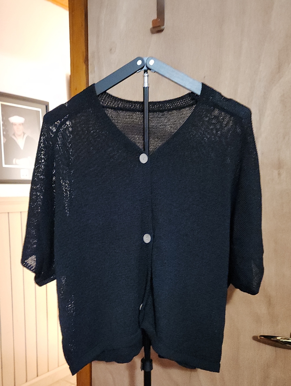 Black Button-Front Short Sleeve Women's Sweater